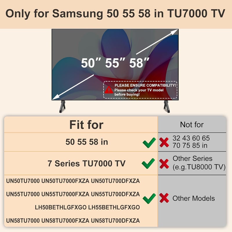 Maozhren TV Stand for Samsung TV Legs Replacement, for UN55TU7000FXZA UN50TU7000FXZA UN58TU7000FXZA UN50TU700DFXZA UN55TU700DFXZA UN58TU700DFXZA UN50TU8000FXZA LH55BETHLGFXGO, Only for Models We Listed, Black - Image 2